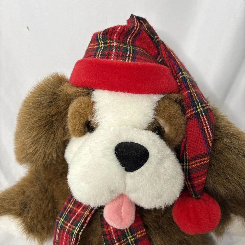 Vtg Commonwealth Digby & Dexter‎ Dog Plush Christmas Plaid Hat 20